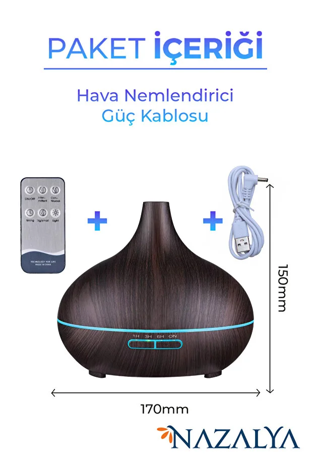 Büyük 550 Ml Hava Nemlendirici Ultrasonik Ortam Nemlendirici Oda Nemlendirici Işıklı Zamanlayıcılı